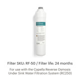 Capella Reverse Osmosis RF-50 Membrane Filter Replacement Filter Life of 24 months.