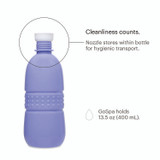 Brondell Essential blue travel bidet with removable nozzle stores nozzle in 13.5 oz (400 mL) bottle.