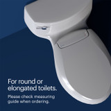Brondell L60 LumaWarm toilet seat available in round or elongated shapes to fit your existing toilet, navy background