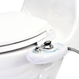 Brondell SouthSpa essential left-handed bidet attachment control installed on toilet from a side view