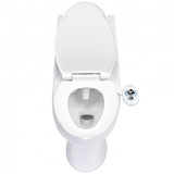 Brondell SouthSpa essential left-handed bidet attachment attached to the toilet from a front view