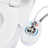 Brondell SouthSpa advanced single nozzle left-handed bidet attachment control attached to the toilet
