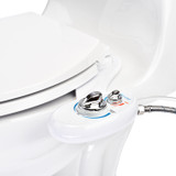 Brondell SouthSpa advanced single nozzle left-handed bidet attachment from a side view