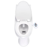 Brondell SouthSpa advanced left-handed bidet attachment with dual nozzle installed on toilet
