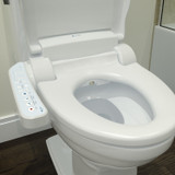 Brondell Swash CL510 bidet toilet seat with side arm control installed on toilet opened