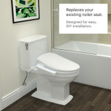 Brondell Swash CL510 bidet toilet seat with side arm control installed in the bathroom