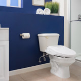Brondell Swash DR801 bidet toilet seat installed in modern bathroom with blue accent wall