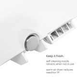 Swash DR801 Luxury Bidet Seat Air Dryer, closeup view, nozzle retracted and warm air dryer
