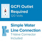 Brondell Swash LT99 bidet toilet seat infographic of the required GCFI outlet and t-valve connector included