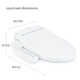 Brondell Swash SE400 round bidet toilet seat dimensions are 18.2 inch width, 6.1 inch height, and 19.5 inch length.