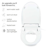 Brondell Swash SE600 bidet toilet seat and remote control front view, lid open