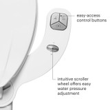 Image of FreshSpa Thinline Precision Essential Bidet Attachment Controls. Easy-access control buttons with an intuitive scroller wheel offering easy water pressure adjustment.