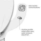 Image of FreshSpa Thinline Precision Essential Bidet Attachment with Dual Nozzle. Easy-access control buttons with an intuitive scroller wheel offering easy water pressure adjustment.
