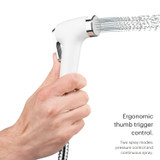 Brondell PureSpa Essential Hand-held Bidet Sprayer white ergonomic trigger controls water spray strength.