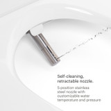 T22 bidet toilet seat has a self cleaning retractable nozzle with customizable water temperature and pressure.