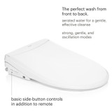 T44 bidet toilet seat wash from front to back and includes basic side-button controls