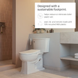 Image of the T66 in a restroom; Designed with a sustainable footprint.  Helps reduce or eliminate toilet paper use.  Seat, lid, and remote made with 10% recycled ABS plastic.
