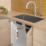 UF-15 Coral Single Stage Under Sink Carbon Block Water Filter Replacement installed under modern sink, takes very little space under the sink.